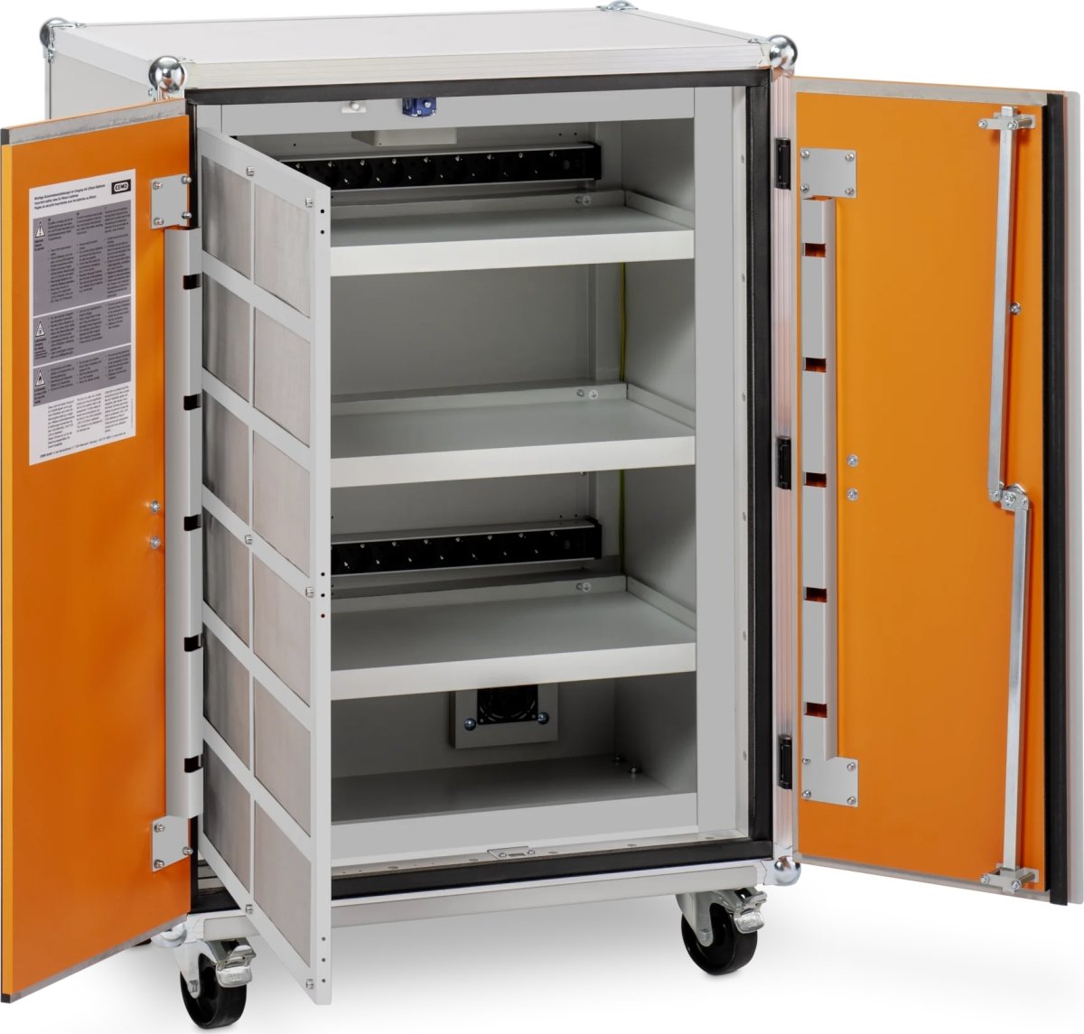 Batteriopbevaringsskab 400V m/hjul, 66x80x115 cm.