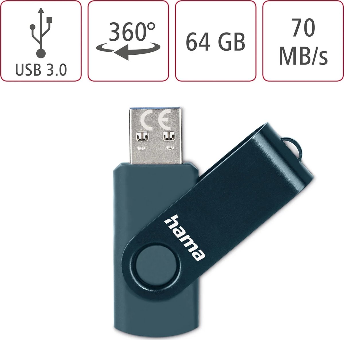 HAMA USB-minne Rotate 64GB USB 3.2 (Gen1) 70MB/s