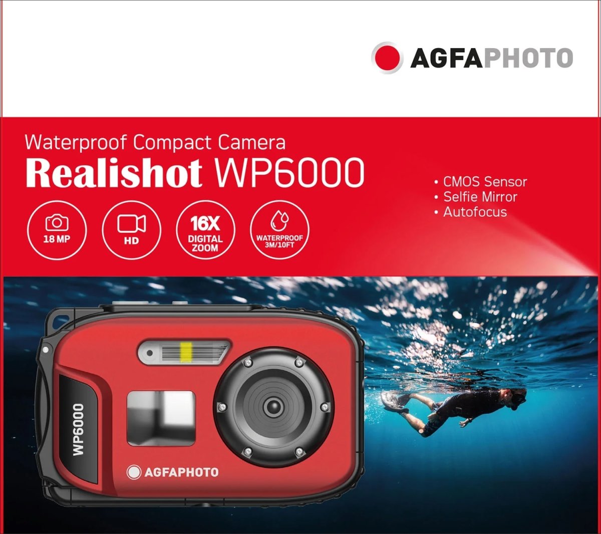 AGFAPHOTO Digitalkamera WP6000 18MP HD Rød