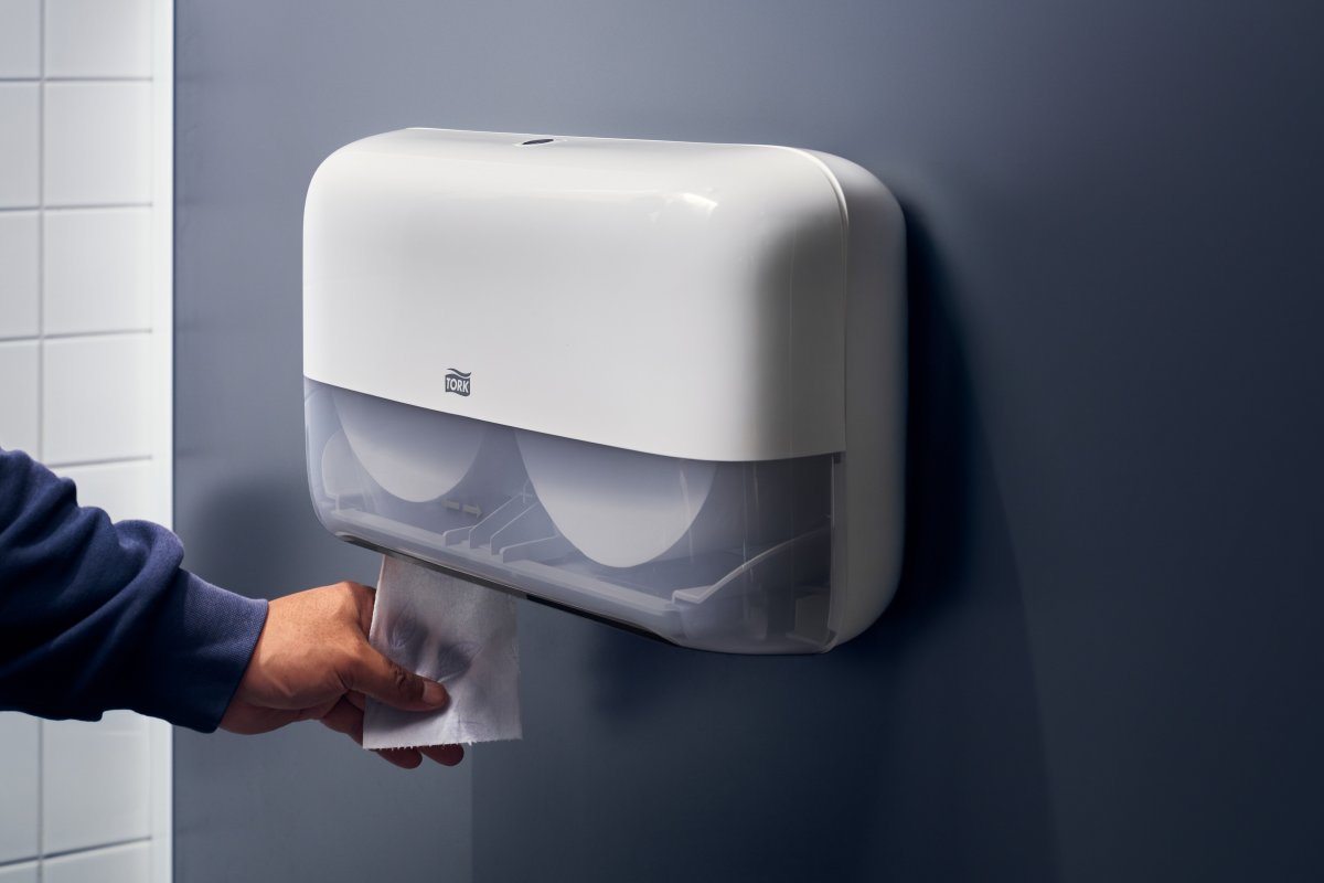 Tork T2 Twin Dispenser MiniJumbo Toiletpapir, Hvid