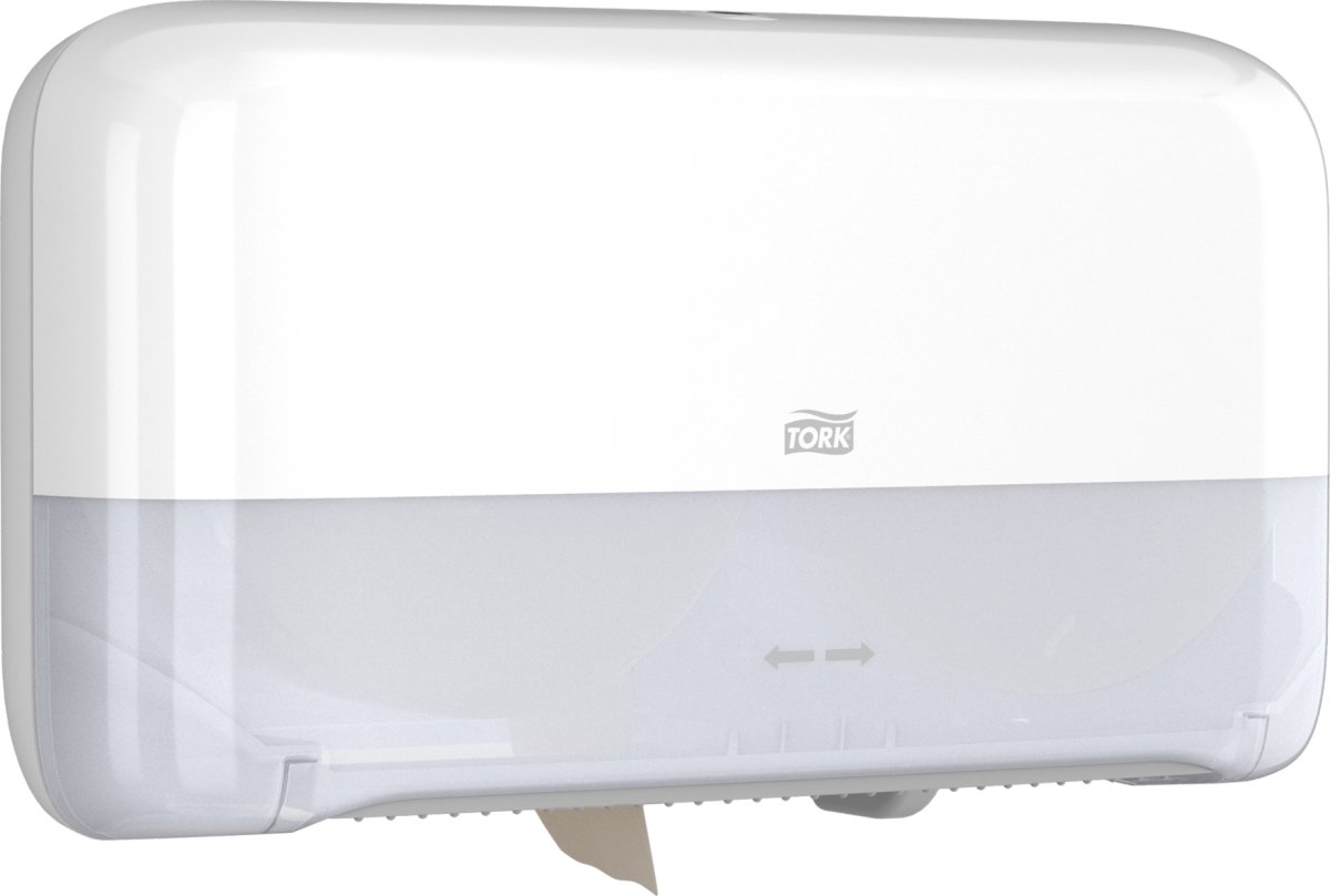 Tork T2 Twin Dispenser MiniJumbo Toiletpapir, Hvid