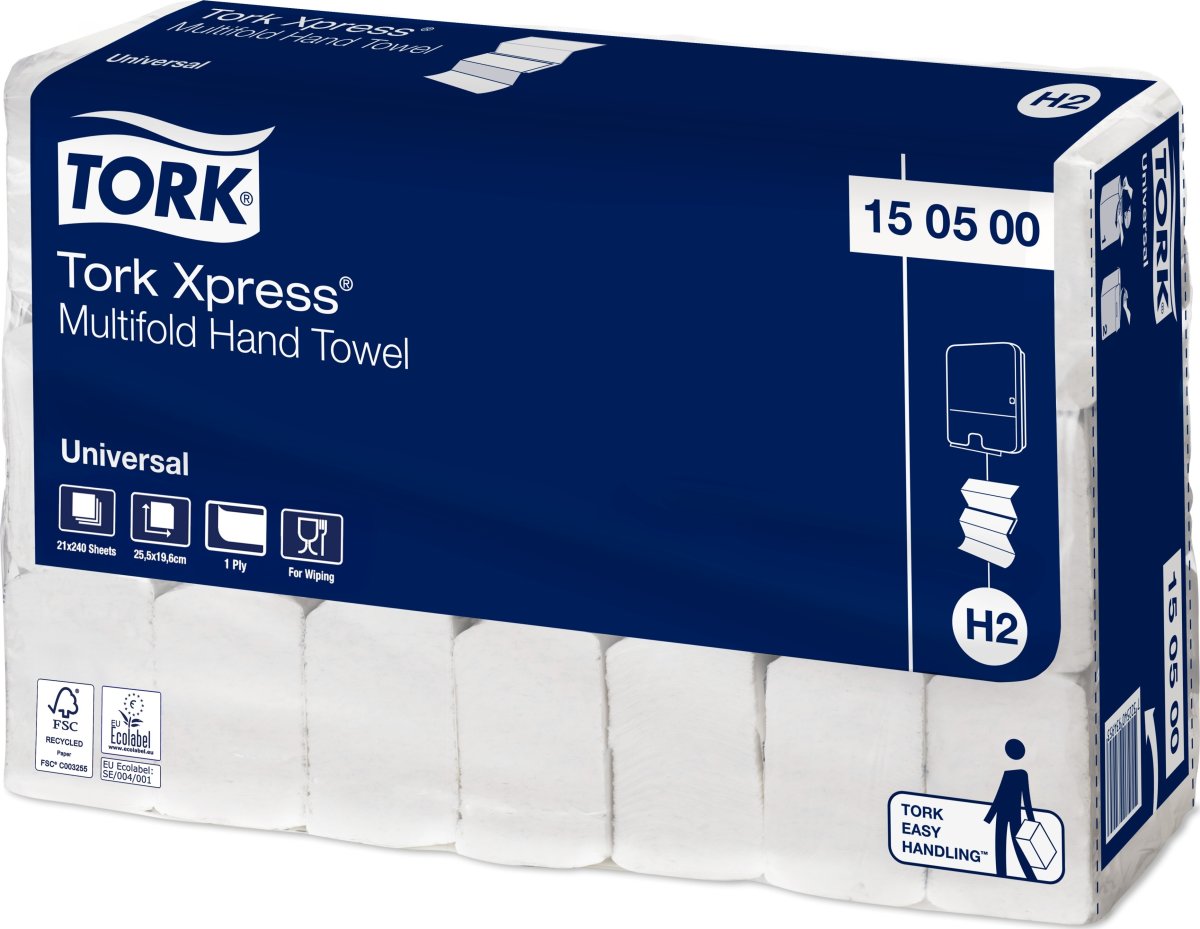 Tork H2 Uni Håndklædeark Z-fold, 1-lags, 21 pk