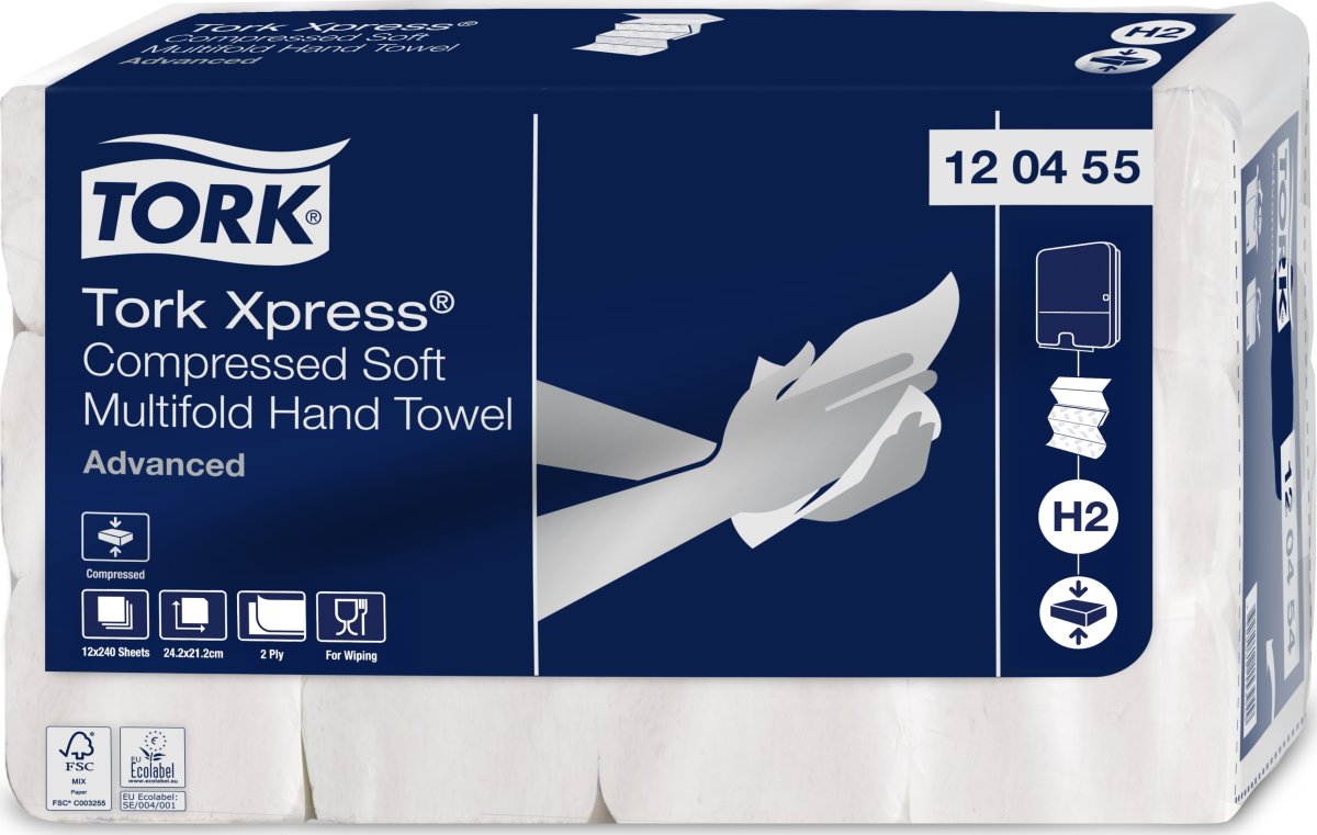 Tork H2 Compressed Adv. Håndklædeark Z-fold, 12 pk