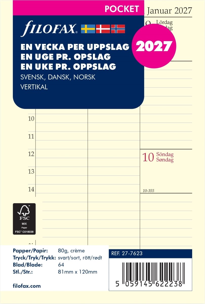 Filofax 2027 Refill | Pocket | Uge | Højformat