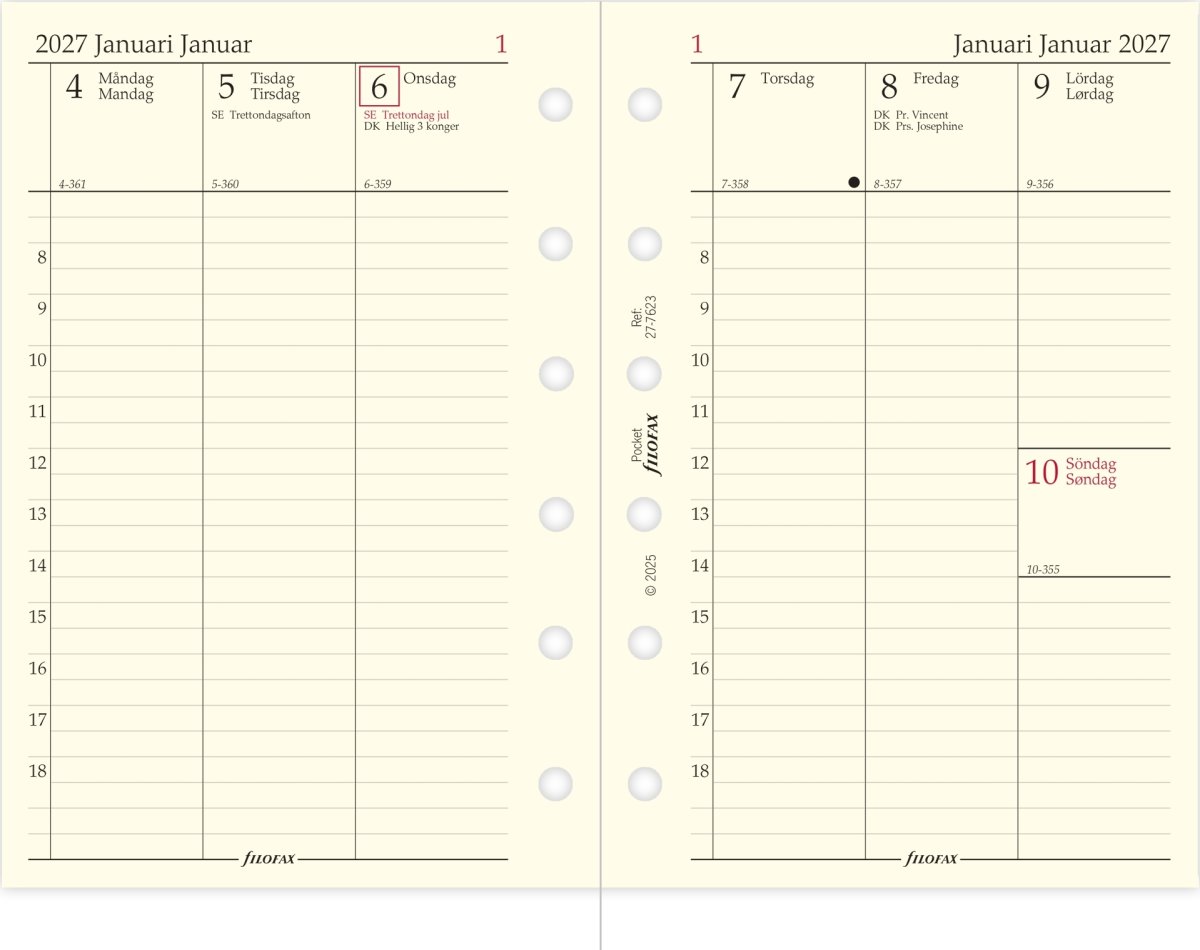 Filofax 2027 Refill | Pocket | Uge | Højformat
