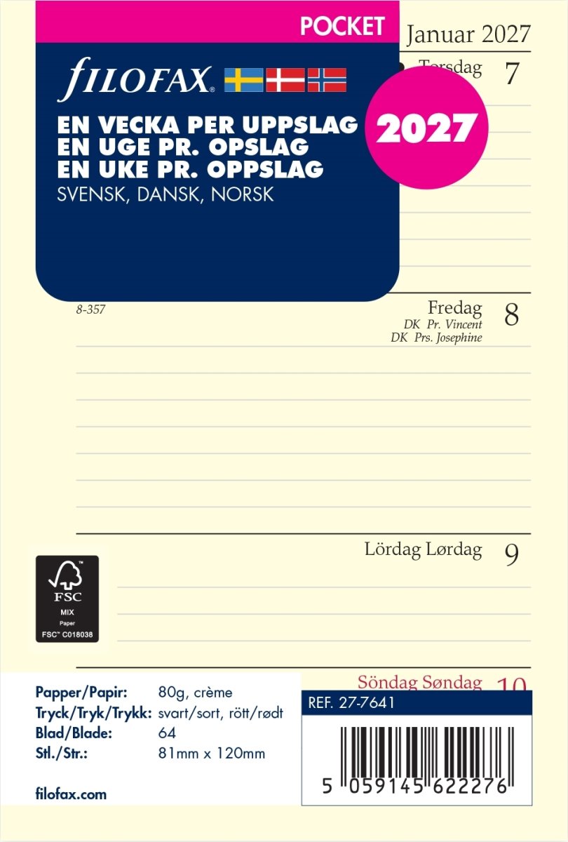 Filofax 2027 Refill | Pocket | Uge pr. opslag