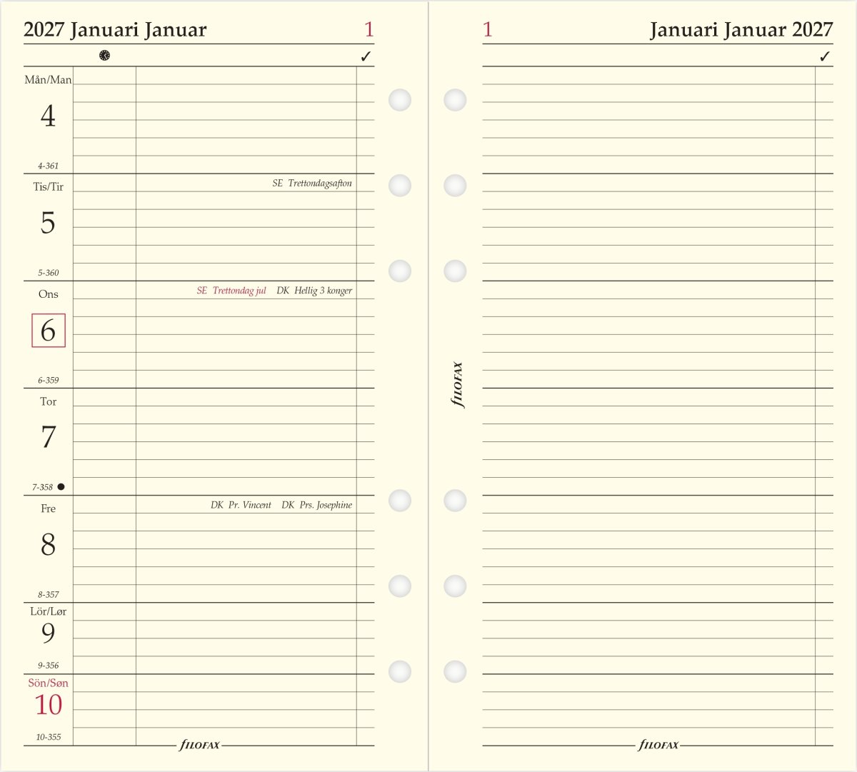 Filofax 2027 Refill | Personal | Uge + Notat