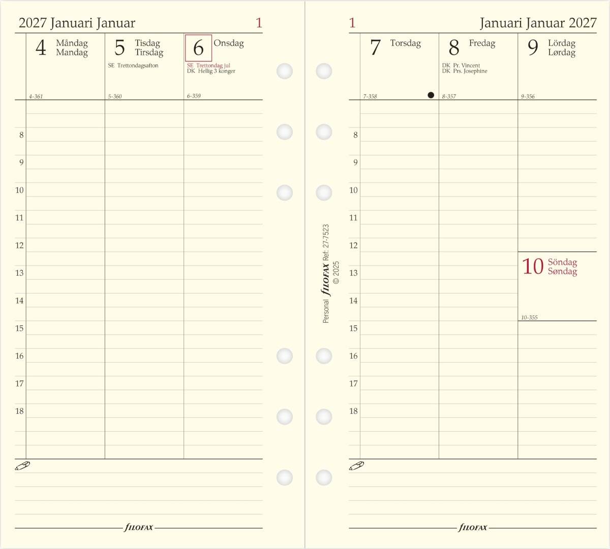 Filofax 2027 Refill | Personal | Uge | Højformat