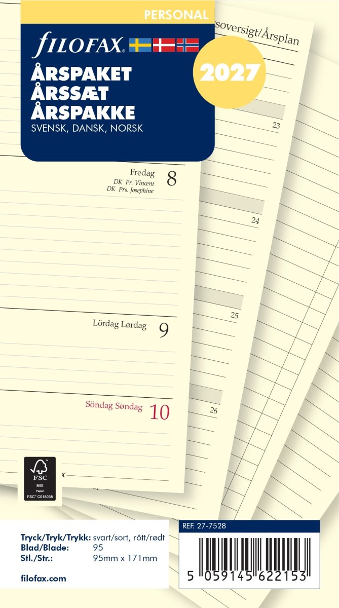 Filofax 2027 Refill | Personal | Årspakke
