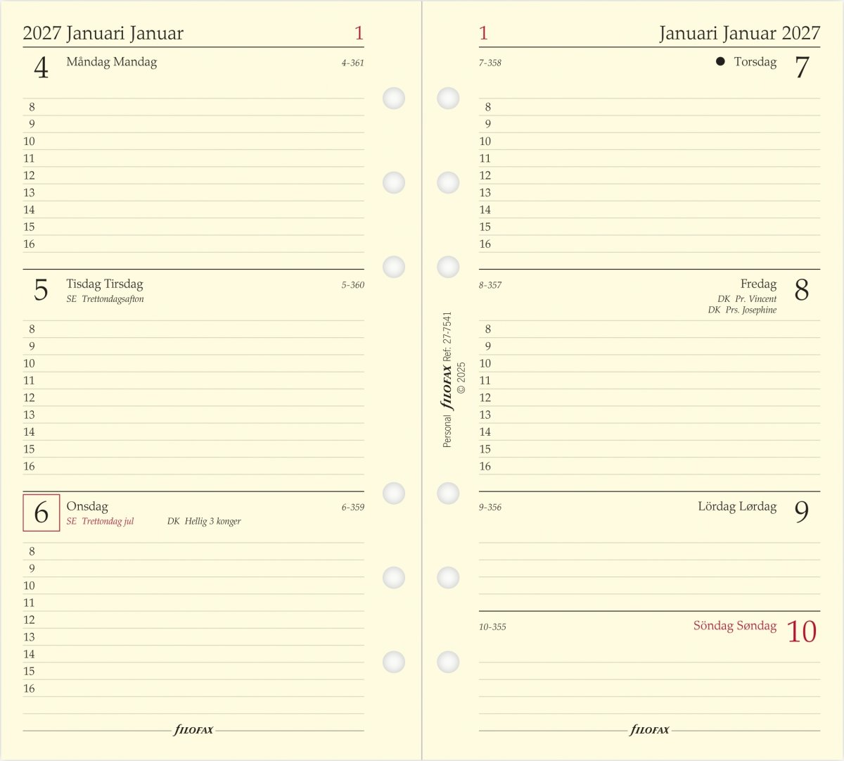 Filofax 2027 Refill | Personal | Uge | Tværformat