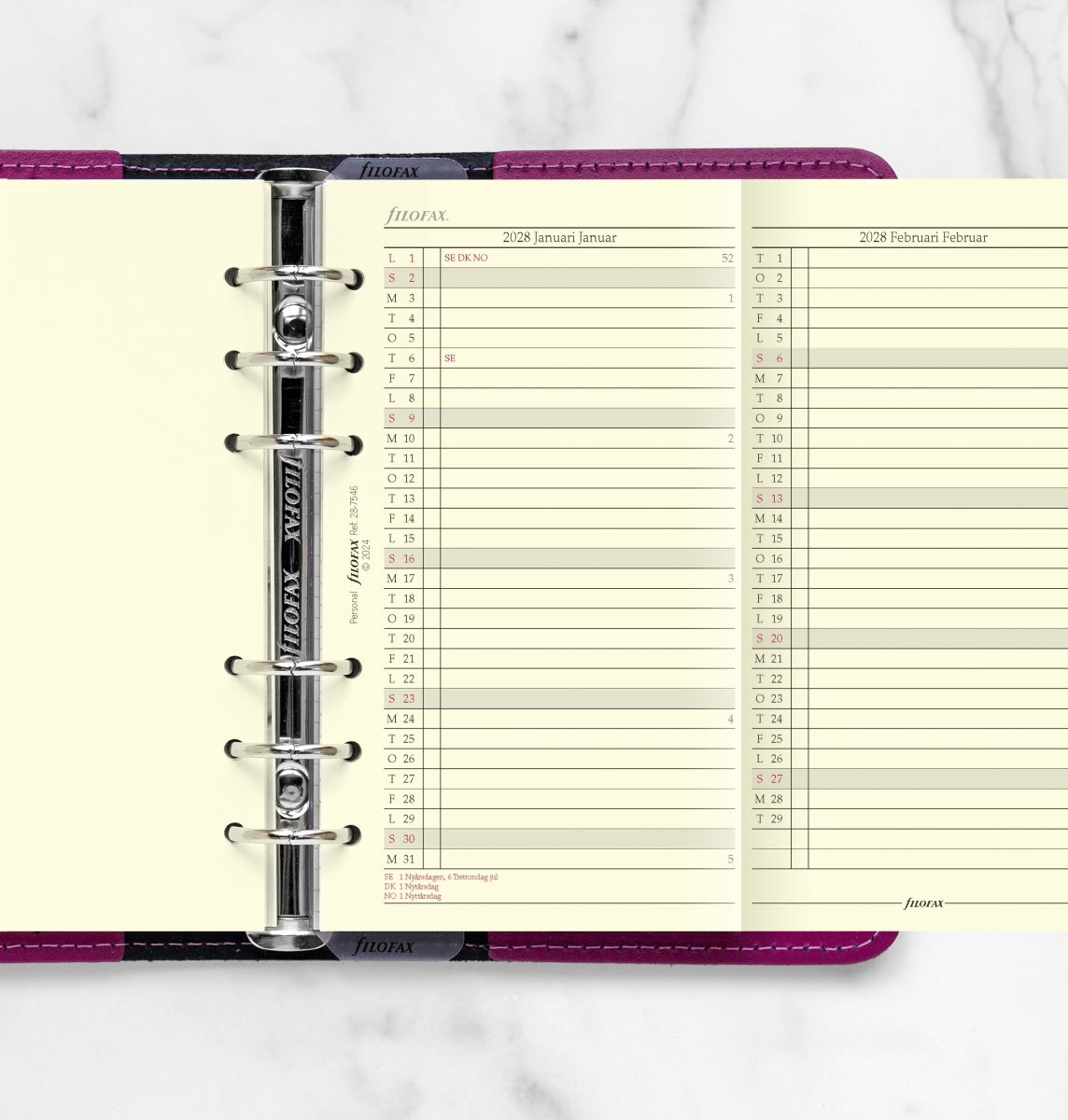 Filofax 2028 Refill | Personal | Årsplan