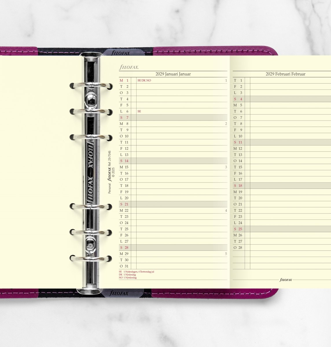 Filofax 2029 Refill | Personal | Årsplan
