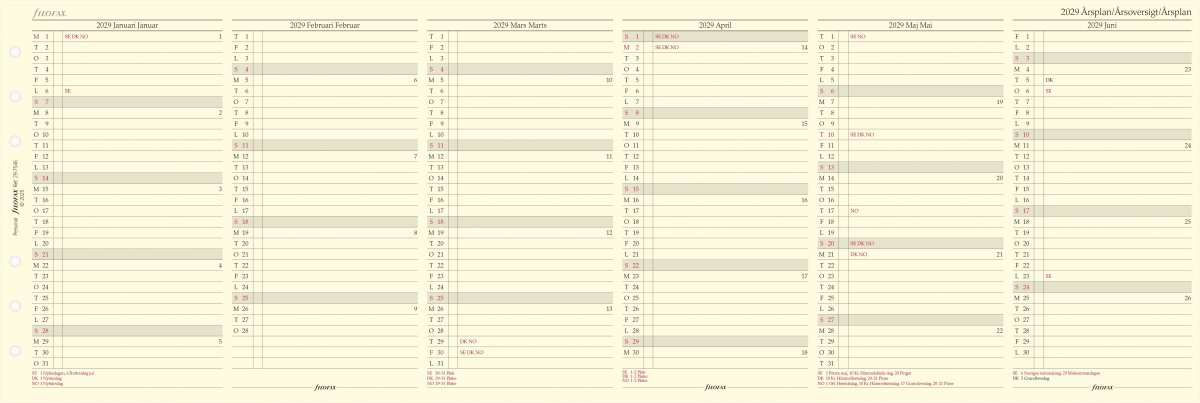 Filofax 2029 Refill | Personal | Årsplan