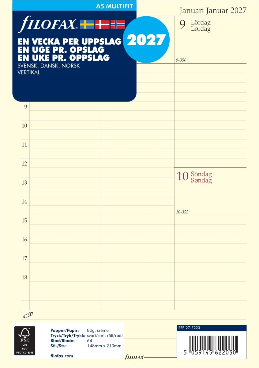 Filofax 2027 Refill | A5 | Uge | Højformat