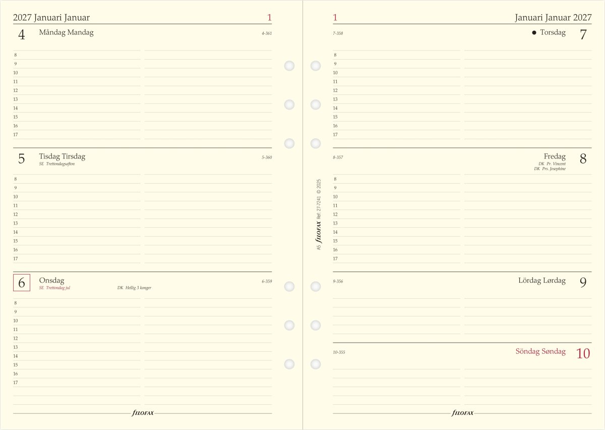 Filofax 2027 Refill | A5 | Uge | Tværformat