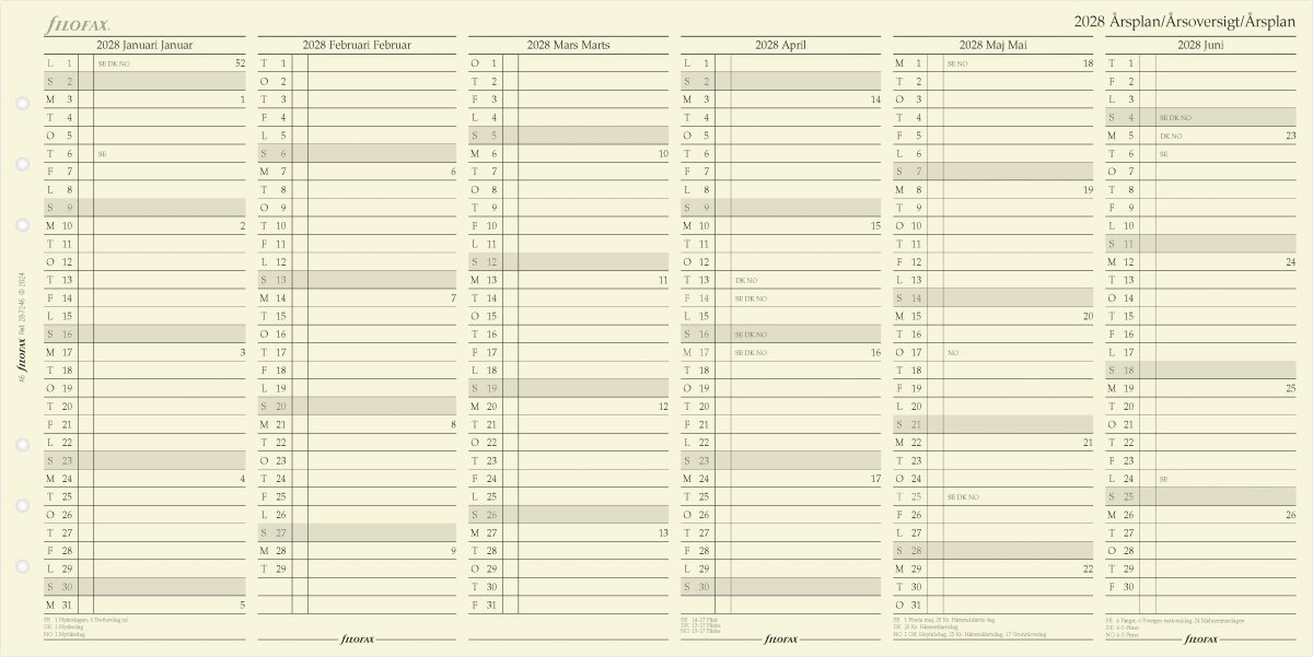 Filofax 2028 Refill | A5 | Årsplan