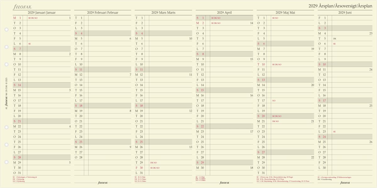 Filofax 2029 Refill | A5 | Årsplan
