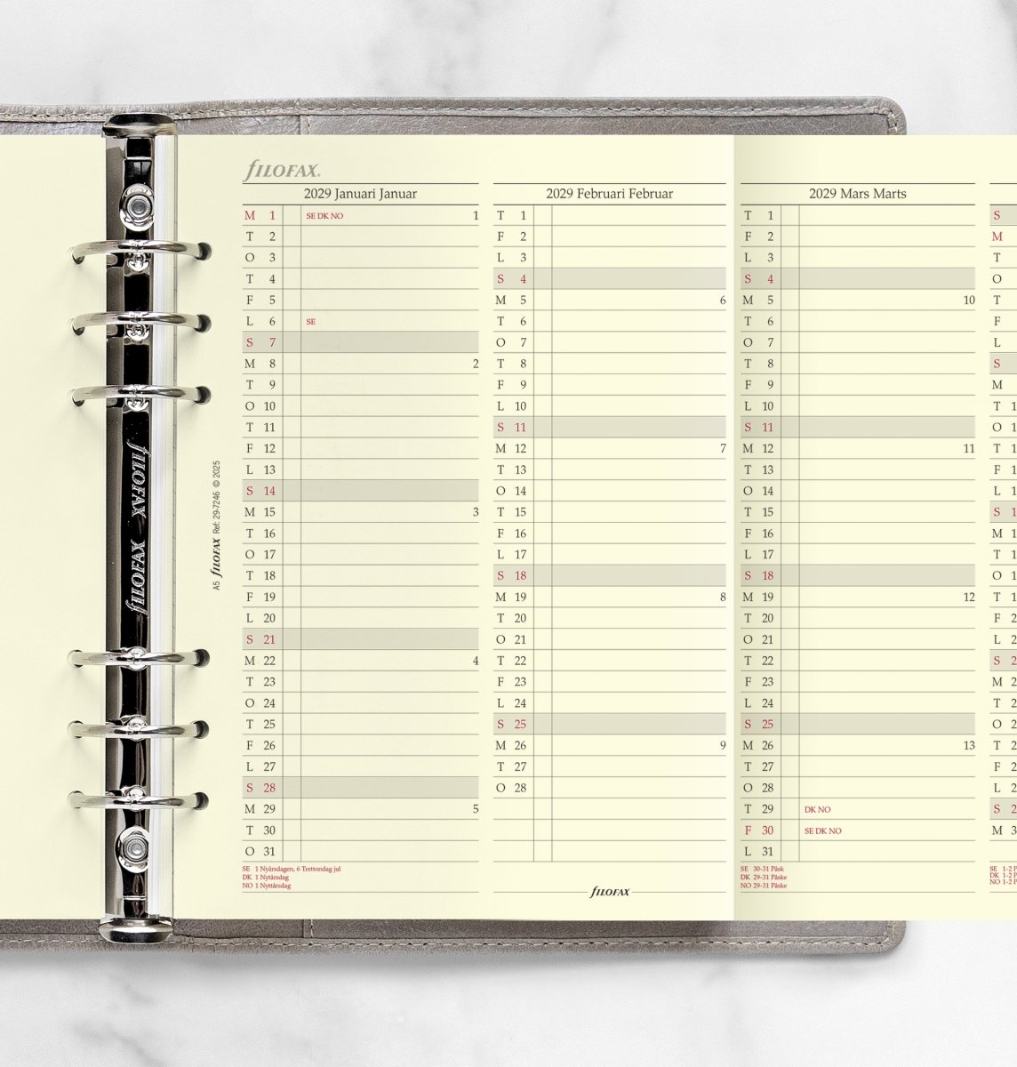 Filofax 2029 Refill | A5 | Årsplan