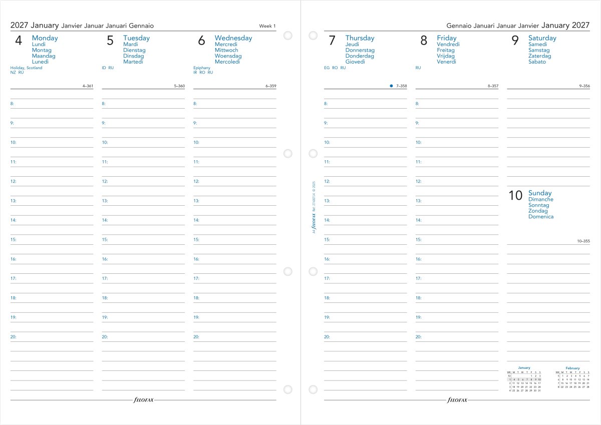 Filofax 2027 Refill | A4 | Uge | 5 sprog