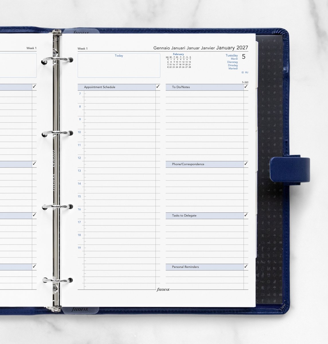 Filofax 2027 Refill | A4 | Dag | 5 sprog