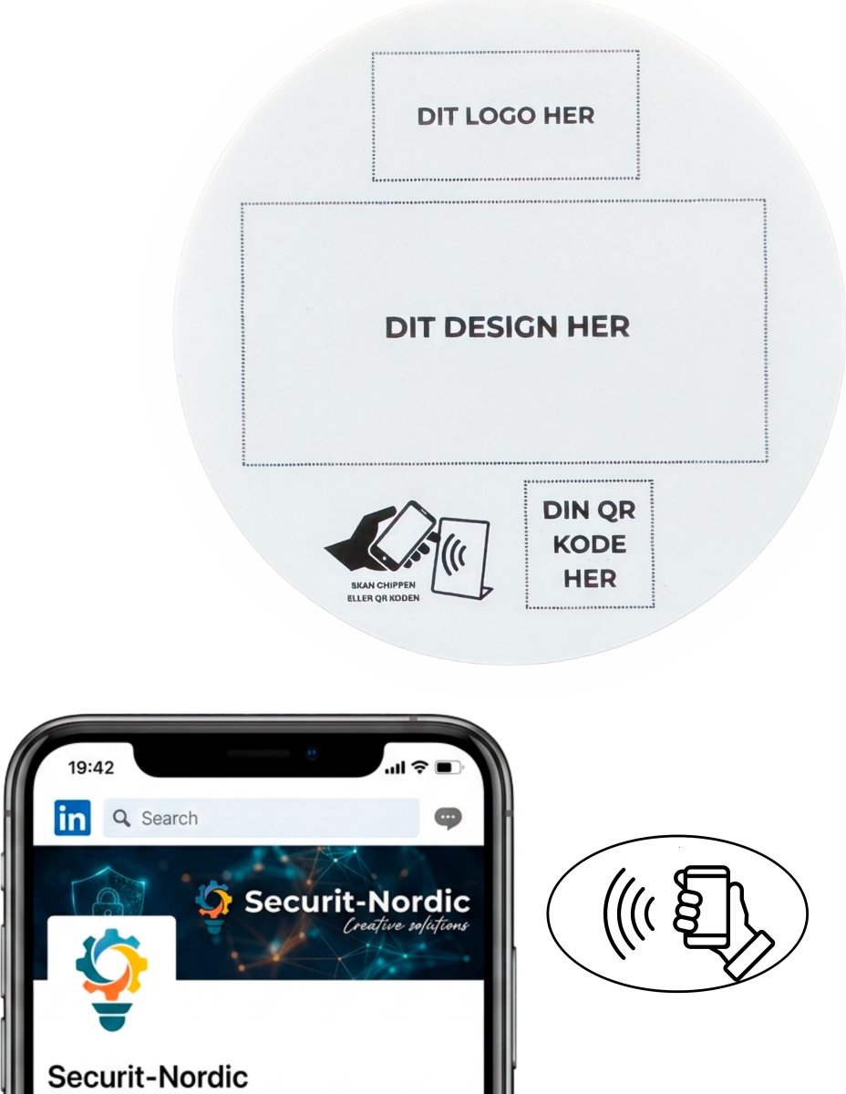 Skilt m/chip selvklæb rund, eget logo og design