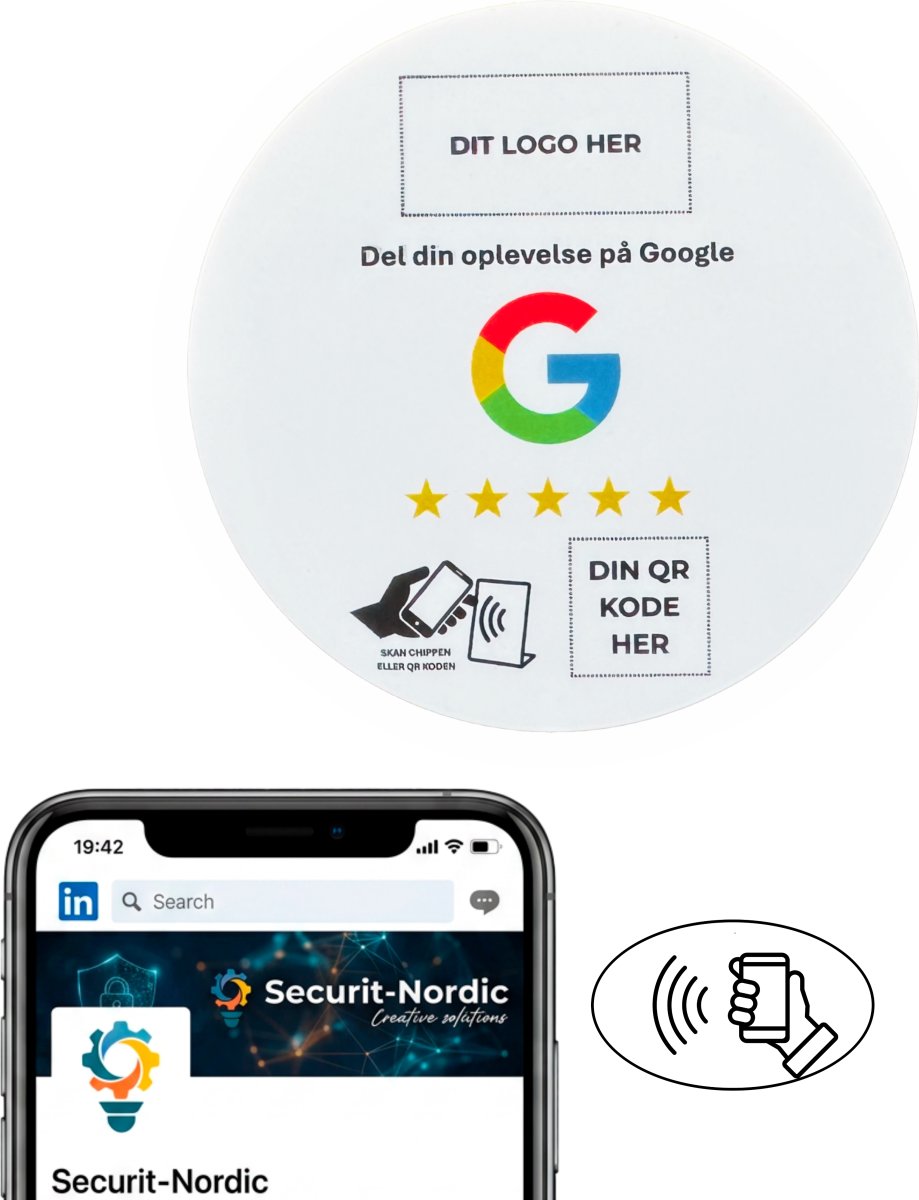 Skilt m/chip selvklæb rund, eget logo, Google