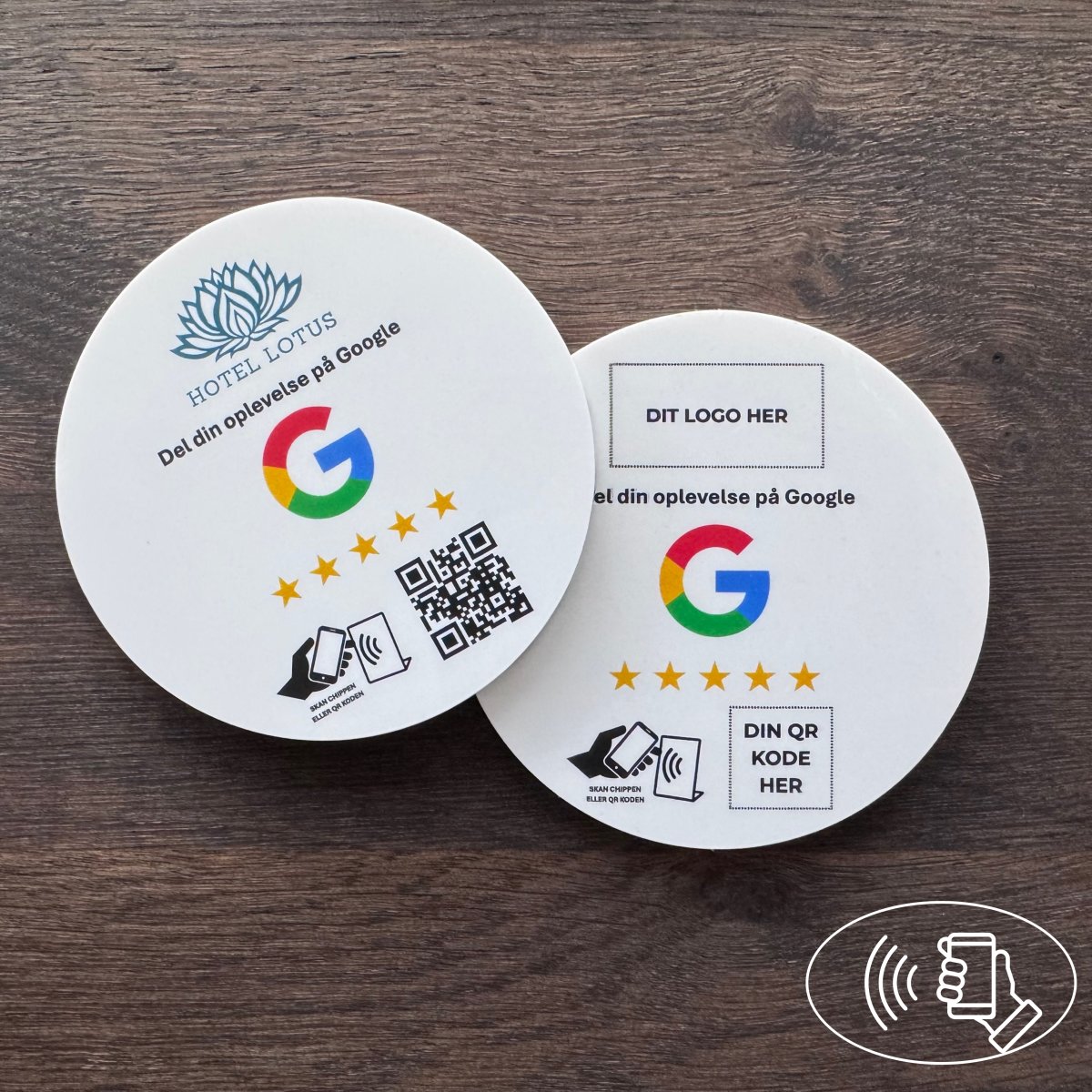 Skilt m/chip selvklæb rund, eget logo, Google