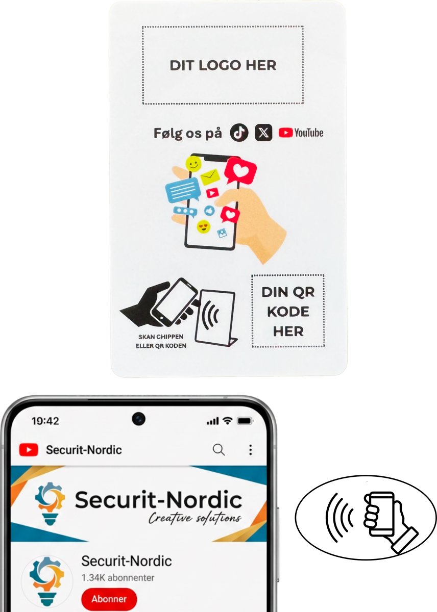 Kort med chip, eget logo, SoMe