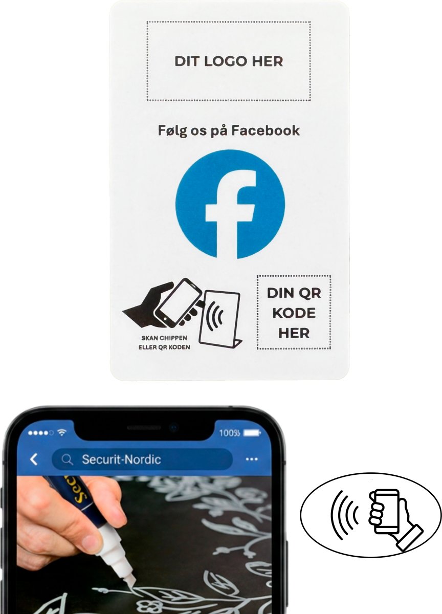 Kort med chip, eget logo, Facebook