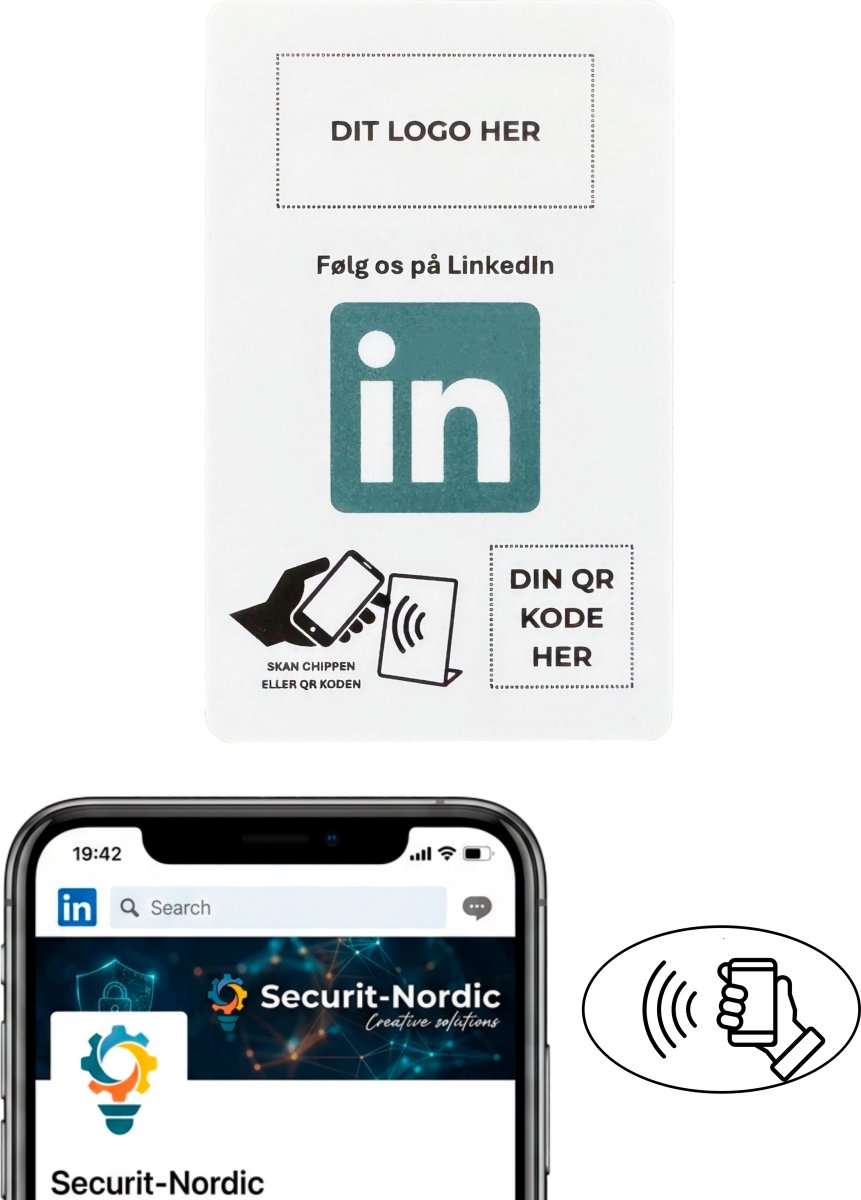 Kort med chip, eget logo, LinkedIn
