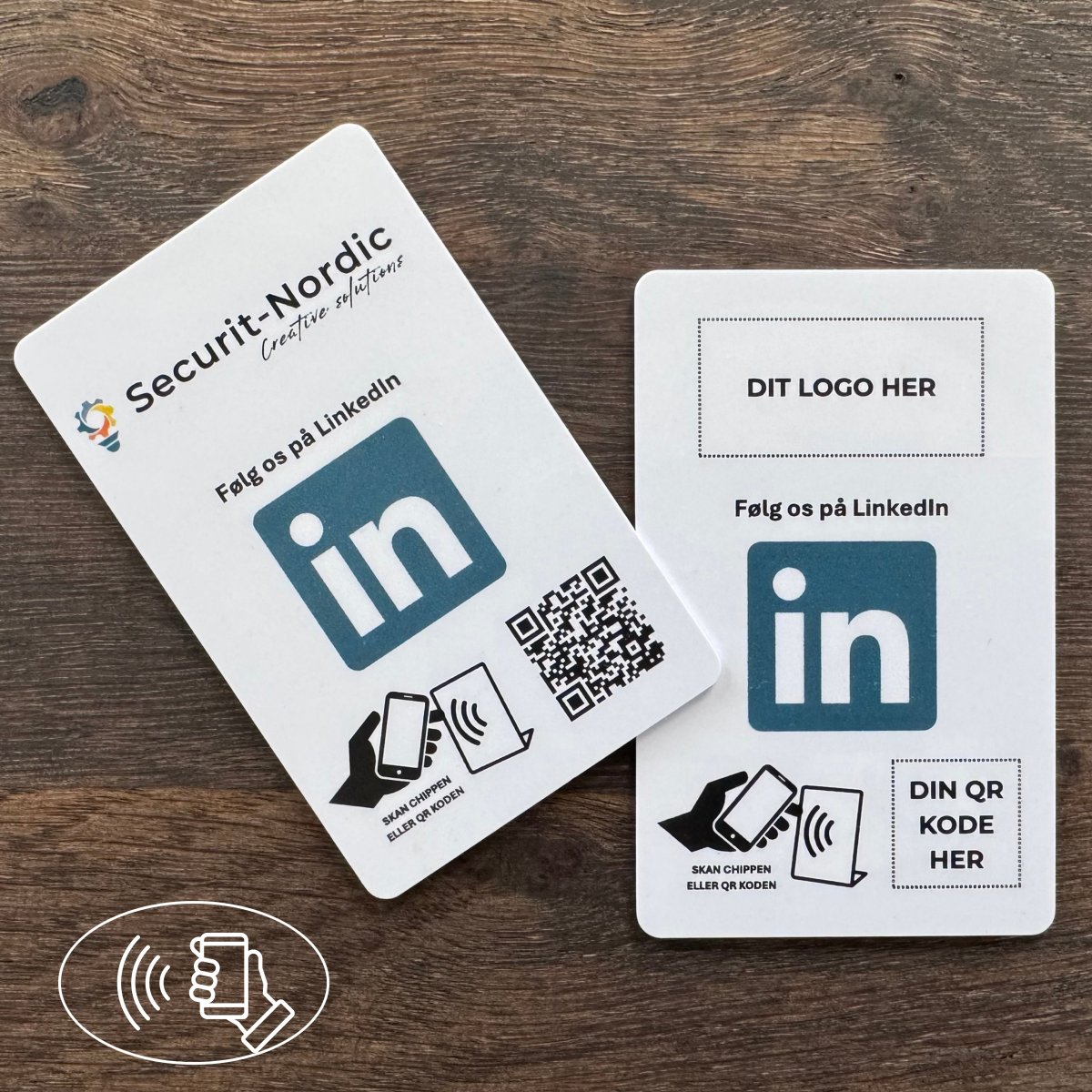 Kort med chip, eget logo, LinkedIn