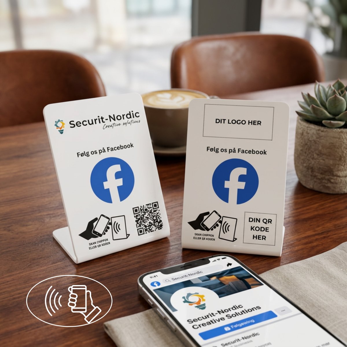 Skiltepakke m/chip, 3 stk, eget logo, Facebook