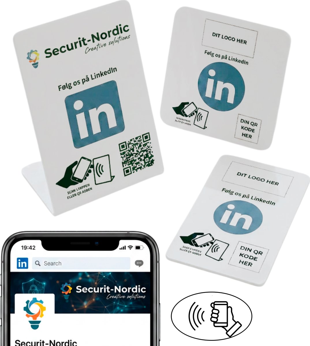 Skiltepakke m/chip, 3 stk, eget logo, LinkedIn