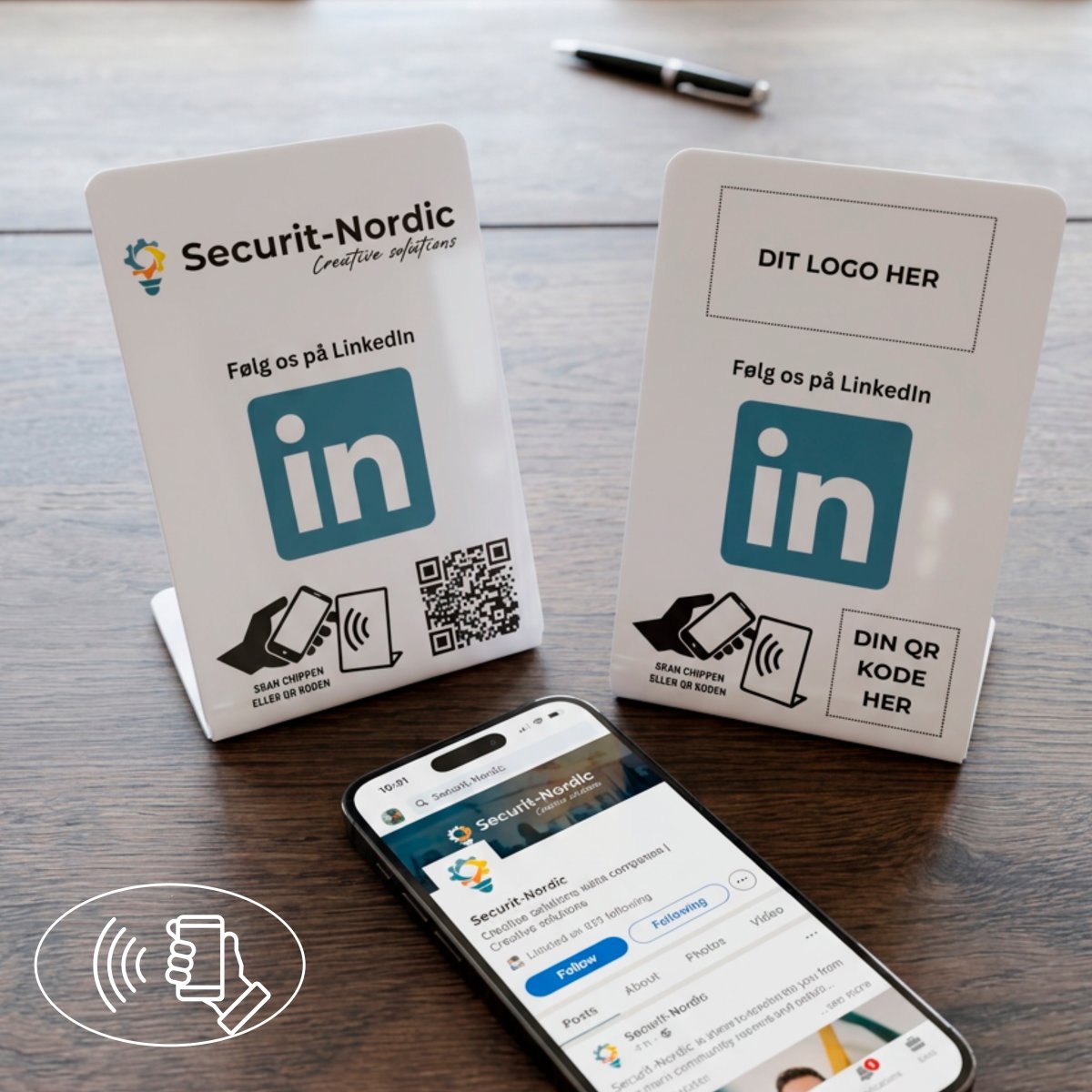 Skiltepakke m/chip, 3 stk, eget logo, LinkedIn
