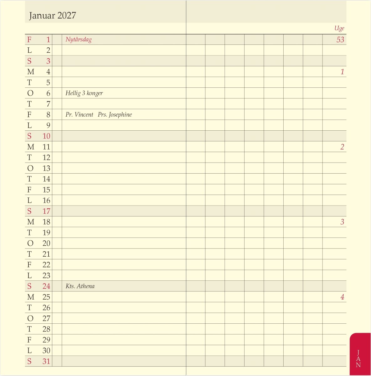 Filofax 2027 Refill | Personal | Månedsoversigt
