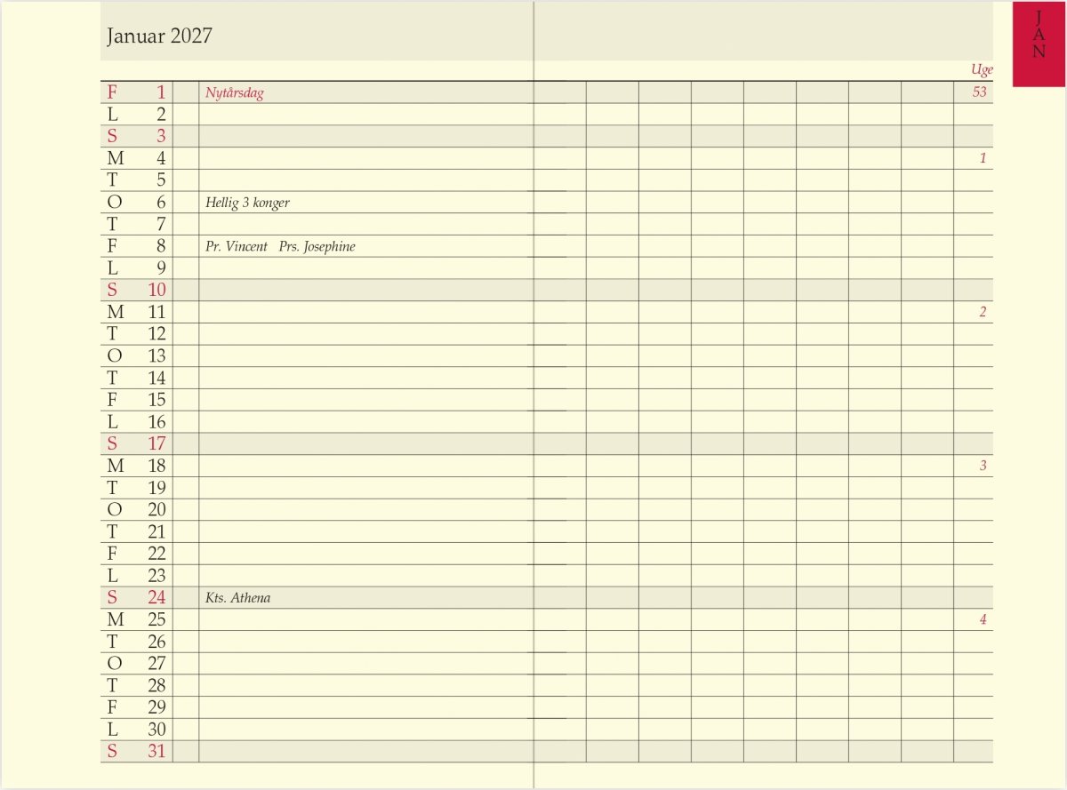 Filofax 2027 Refill | Pocket | Månedsoversigt