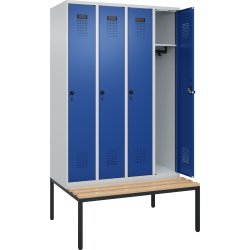 CP garderobeskab, 4x1 rum, Bænk, hængelås, Grå/Blå