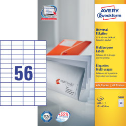 Avery 3668 uni.etiketter, 52,5 x 21,2mm, hvide