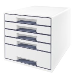 Leitz WOW CUBE skuffekabinet, 5 skuffer, hvid/grå