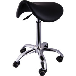 Sadelstol med hjul, svart PU, 58-77 cm