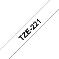 Brother TZe-221 labeltape 9mm, sort på hvid
