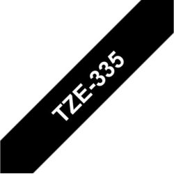 Brother TZe-335 labeltape 12mm, hvid på sort