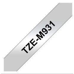 Brother TZe-M931 labeltape 12mm, sort på mat sølv