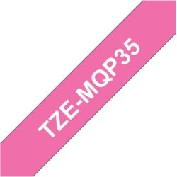 Brother TZe-MQP35 labeltape 12mm, hvid på pink