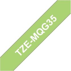 Brother TZe-MQG35 labeltape 12mm, hvid på grøn