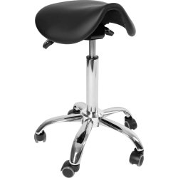 Sadelstol med sittvinkel, svart PU, 58-77 cm
