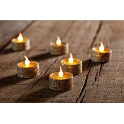6 stk. Lone LED fyrfadslys, Champagne glitter