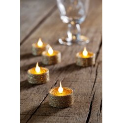 6 stk. Lone LED fyrfadslys, Champagne glitter
