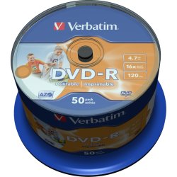 Verbatim DVD-R 4,7 GB printable, spindel, 50 st.