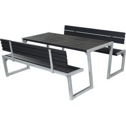 Plus Zigma bord/bänkset med ryggstöd, Svart